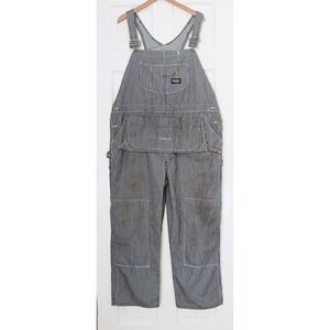 Vintage Toughskins Hickory Stripe Denim Overalls 50x30 Union Made Carpenter